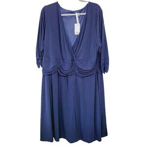 New York Collection Dress Navy Blue Knee Length Semi Formal Drapey 3X Petite